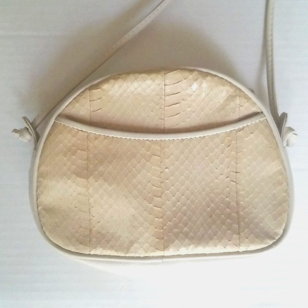 SaksFifth Ave Snakeskin Leather CrossbodyZipper Bag with front pocke…